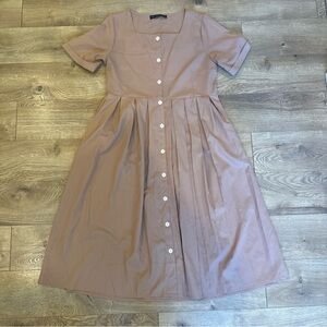 Zanzea Women's ButtonDown Short Sleeve Midi A-Line Dress Light Brown Size Medium